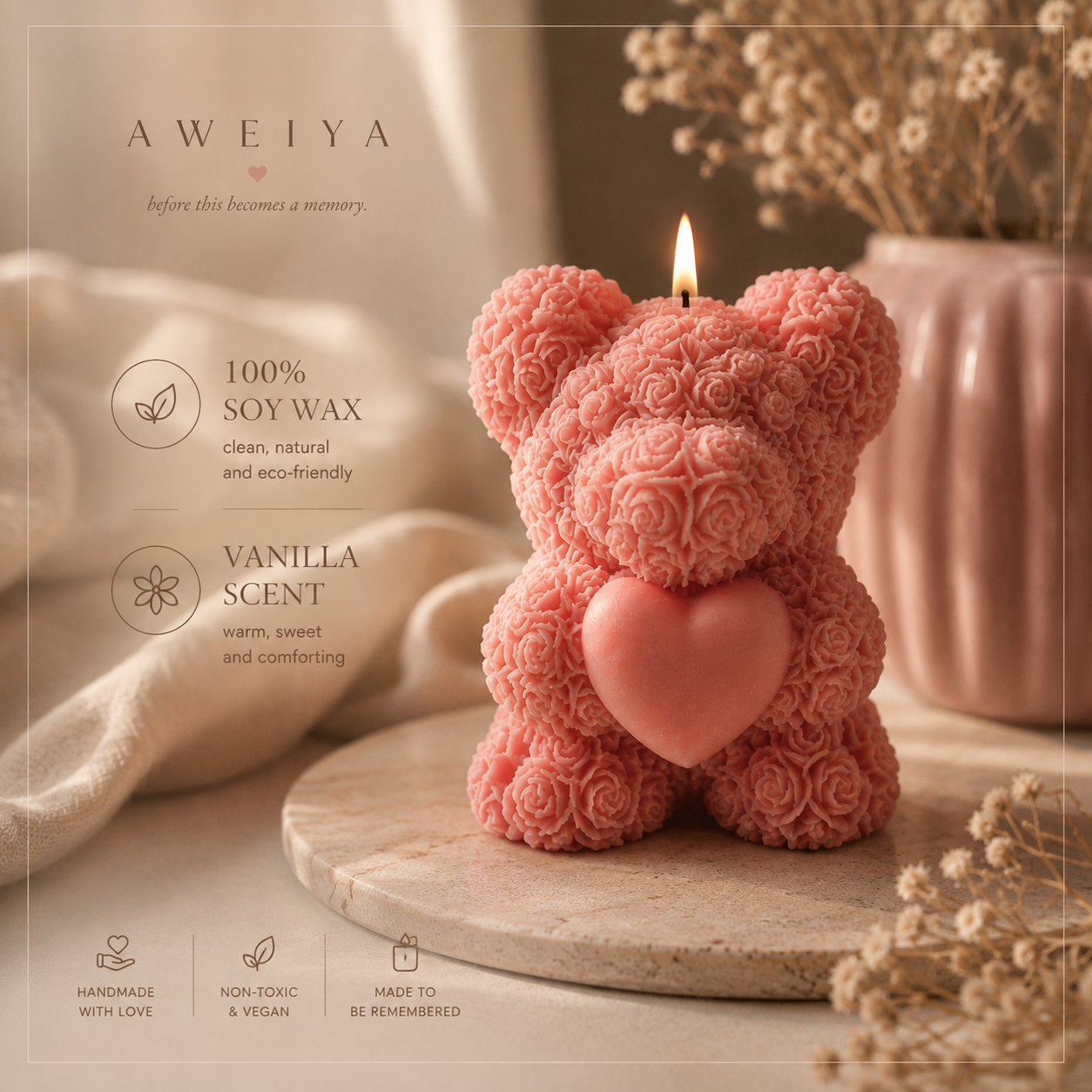 Rose Teddy Candle